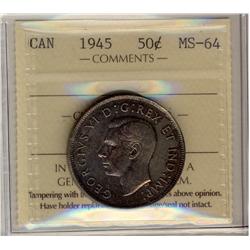 1945 50¢ ICCS MS64.  Darkly toned issue.