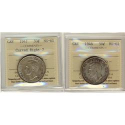 1946 MS62, 1947 CR MS60  Lot of 2 ICCS graded 50¢ coins, 
