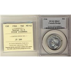 1946 50¢ Design PCGS/ICCS MS62.  Extremely tough variety to 