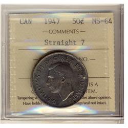 1947 50¢ Str 7 ICCS MS64. Dark tone with underlying lustre.