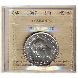 1947 50¢ ML ICCS MS64.  Blast white example. Very flashy!