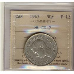1947 50¢ ML CR 7 ICCS F12. Rare in all grades, this is a nic