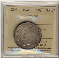 1948 50¢ ICCS MS64PQ+  Lightly toned with full underlying lu
