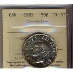 1951 50¢ ICCS PL65.  Lustrous with toned reverse and white o
