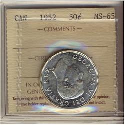 1952 50¢ ICCS MS65.  A blast white example.,