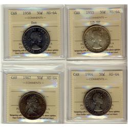 1953 LDSF, 1958 Dot, 1964, 1967  Lot of 4 ICCS graded 50¢ co