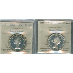 1959 & 1960 50¢ ICCS PL66 Hvy Cameo.  Lot of two coins.
