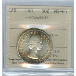 1961 50¢ ICCS MS65.  Light golded rim tone.