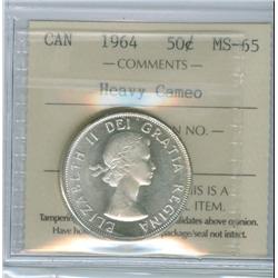1964 50¢ ICCS MS65 Hvy Cameo. Brilliant full white example.