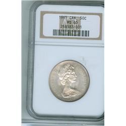 1965 50¢ NGC MS65. White example with light rotation on over