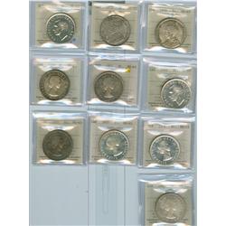 1935-1960 $1 ICCS MS63.  Lot of 10 coins including 1935, 193