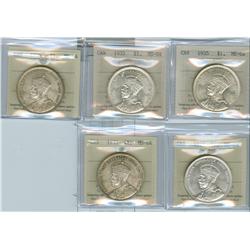 1935 $1 ICCS MS64.  Lot of 5 coins. 