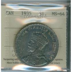 1935 $1 ICCS MS64.  Darkly toned example with lots of underl