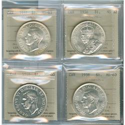 1936 - 1946 $1.  Lot of four ICCS graded Silver Dollars. Inc