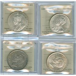 1936 $1 MS62 and MS63, 1939 MS64 and 1949 MS64.  Lot of 4 co