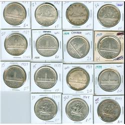 1936-1949 $1.  Lot includes 14 pcs, 1936 (2), 1937, 1939 (9)