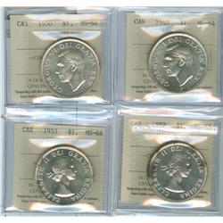 1949, 1950, 1953 et 1957 ICCS $1.  Lot of four coins, three 
