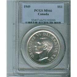 1949 $1 PCGS MS66.  Blast white with light cameo finish.