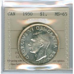 1950 $1 ICCS MS65. Light golden rim tone.  Pittman example.
