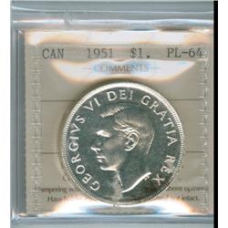 1951 $1 ICCS PL64.  White and lustrous.