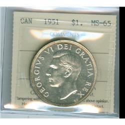 1951 $1 ICCS MS65.  Light golden rim tone.