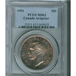 1951 $1 Arnprior PCGS MS63.  Superb eye appeal, looks better