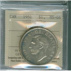 1951 $1 Arnprior ICCS MS64.Light shade of blue tone on obver