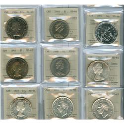 1952 - 2004 $1. Lot of nine ICCS graded silver dollars, incl