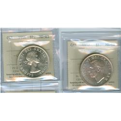 1952 & 1956 $1 ICCS.  Lot of two coins MS64 and MS63 respect