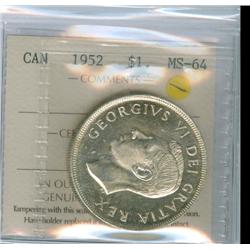 1952 $1 NWL ICCS MS64.  White with a light cameo finish but 