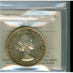 1953 $1 NSF ICCS MS64.  Cameo designation.