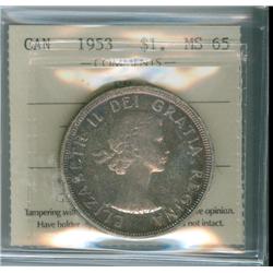 1953 $1 SF ICCS MS65.  PQ eye appeal.