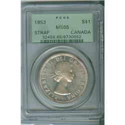 1953 $1 SF PCGS MS65.  Lustrous coin in old green holder.