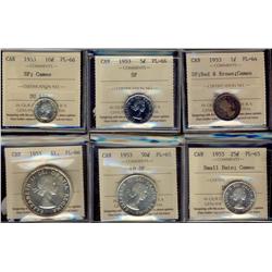 1953 Complete PL Set.  Includes 1¢ SF PL64RB Cameo, 5¢ SF PL