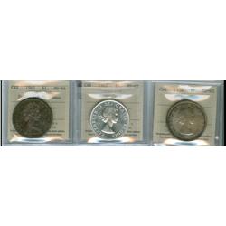 1954 $1 MS63, 1961 MS63 & 1965 T.2 MS64 Cameo.  Lot of 3 ICC