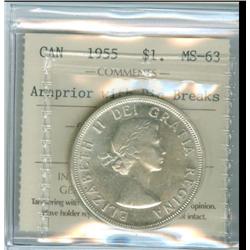 1955 $1 Arnprior w/DB ICCS MS63.  Lustrous white issue.