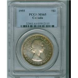 1955 $1 PCGS MS65.  Fantastic eye appeal with a greenish tin