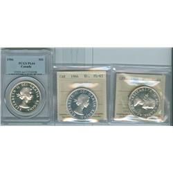 1956 $1 PCGS PL64, 1960 & 1964 $1 ICCS PL65 Cameo.  Lot of t
