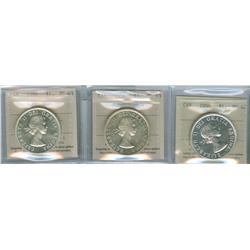 1956 $1.  Lot of three coins ICCS MS62 and MS63 (2).