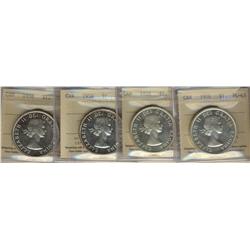 1958 $1 ICCS PL65.  Lot of 4 coins all same grade, one with 