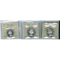 1958-1963 $1.  Lot of 3 ICCS PL coins including, 1958 PL66 C