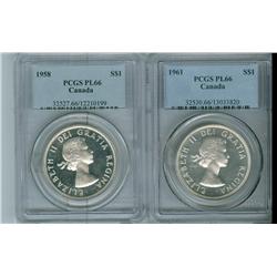 1958 & 1961 $1 PCGS PL66.  Lot of two coins both PL66 and th