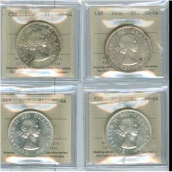 1958 $1 ICCS MS64.  Lot of four coins all MS64.