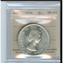 1958 $1 ICCS MS65.  Gem blast white example.