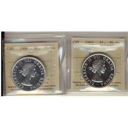 1963 & 1964 $1. Lot of two coins both ICCS PL66 Cameo.