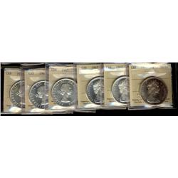 1963(3) & 1967(3) $1.  Lot of 6 coins all ICCS MS64.