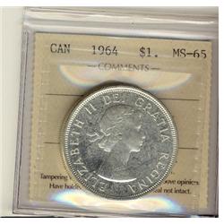 1964 $1 ICCS MS65.  A tough date to find in this Gem Grade. 
