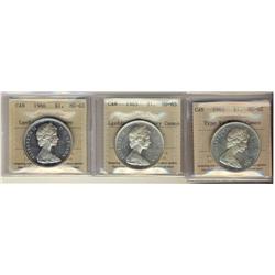 1965 & 1966 $1.  Lot of three coins all ICCS graded.