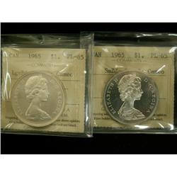 1965 $1 ICCS PL65, lot of two coins includes SmBd Ptd 5 and 