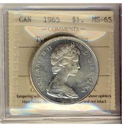 1965 $1 Type 5 ICCS MS65 Cameo.  Gem blast white example.